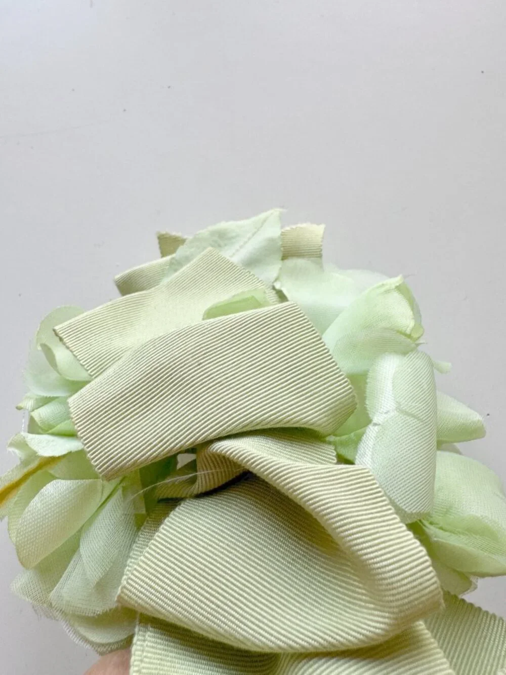 Vintage Green Grosgrain Ribbon Faux Floral Barrette Hair Clip - Picture 3 of 4